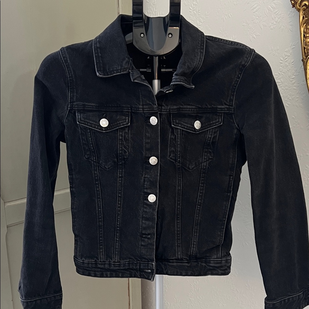 ZARA Black Denim Jacket with Silver Buttons